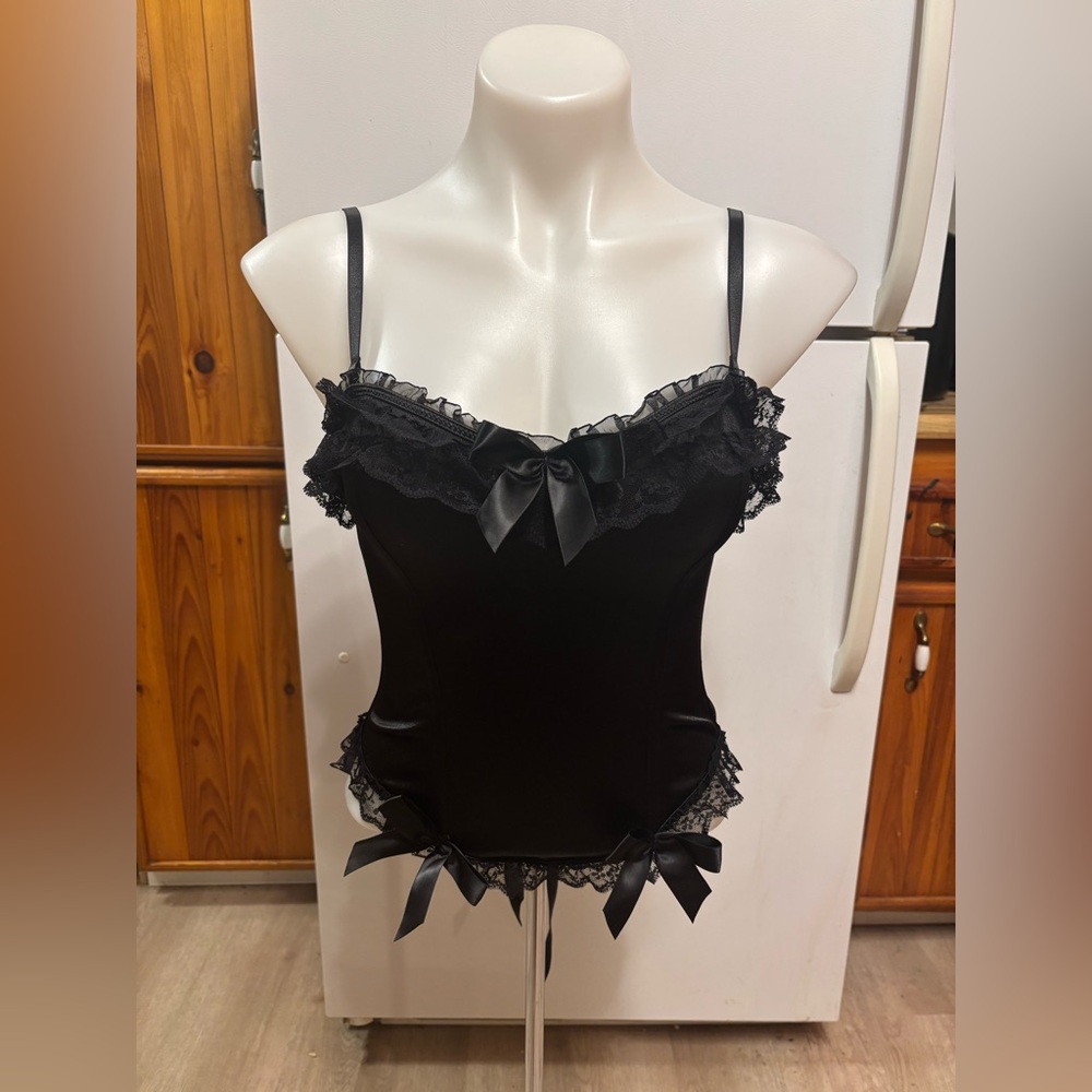 Black Satin Corset with Lace Trim